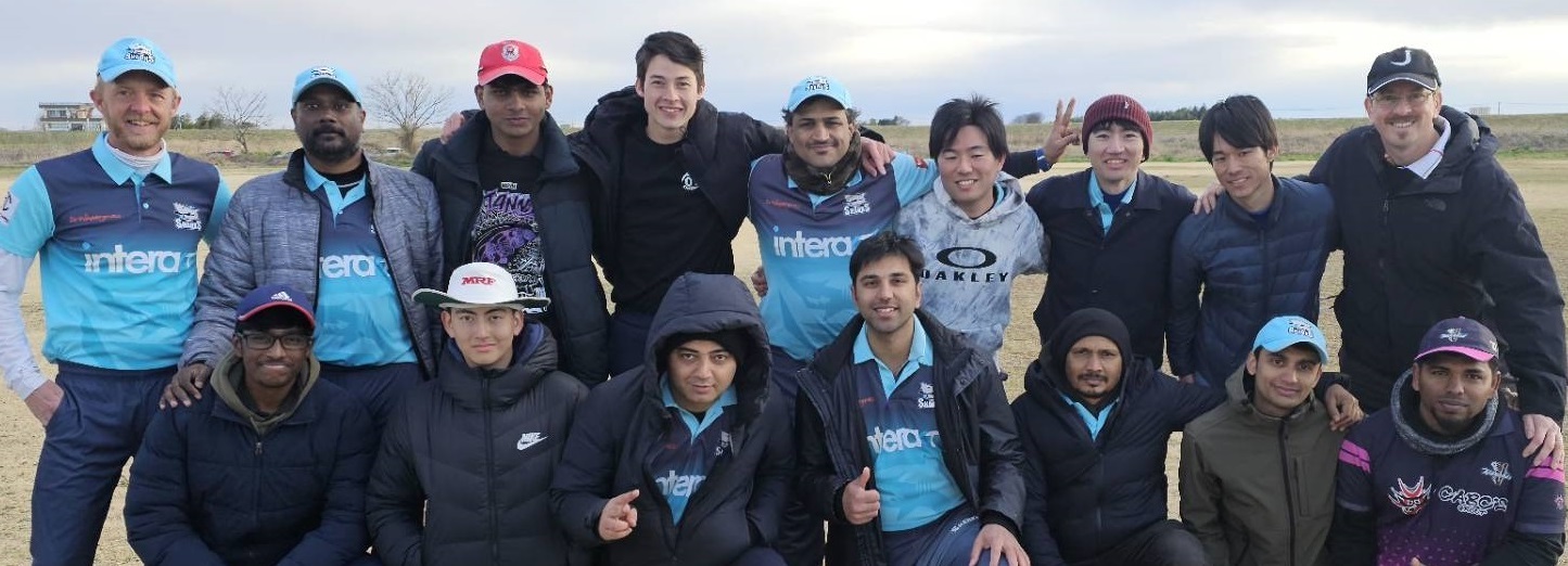 An assortment of the Sharks pose after a cold friendly game with the Tokyo Wombats