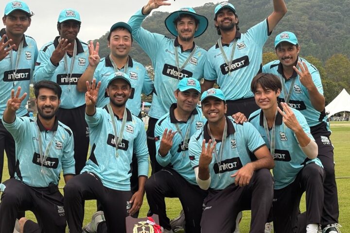The victorious JCL T20 side with the trophy